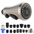 Brushed nickel pull-down kitchen faucet sprayer head with round spray face and side buttons