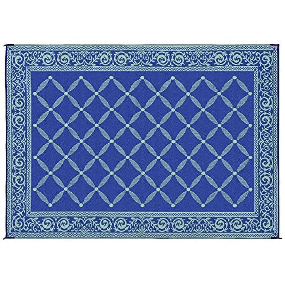 Reversible camping mat, blue face with light green diamond-lattice pattern