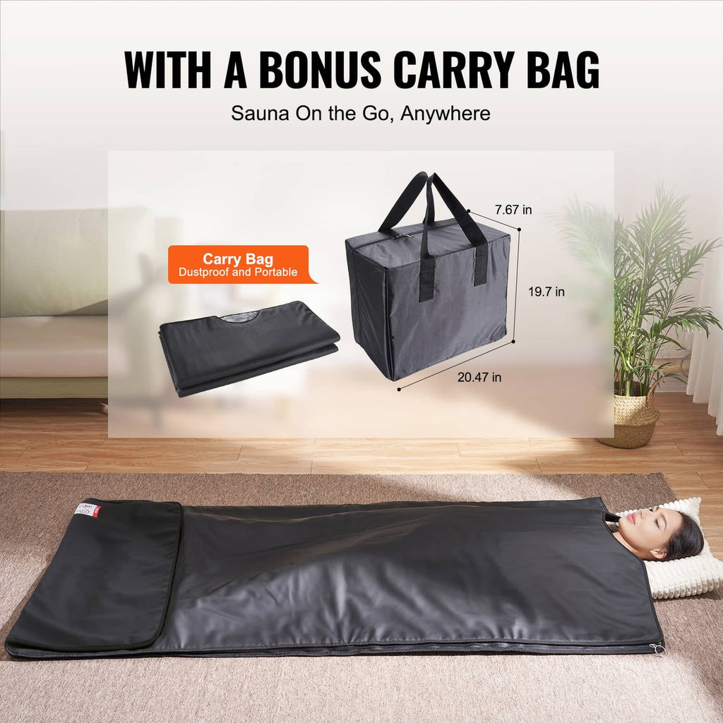 Portable infrared sauna heating blanket with bonus carry bag, black fabric