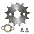 Front engine sprocket kit components: steel sprocket gear, ring, and two screws