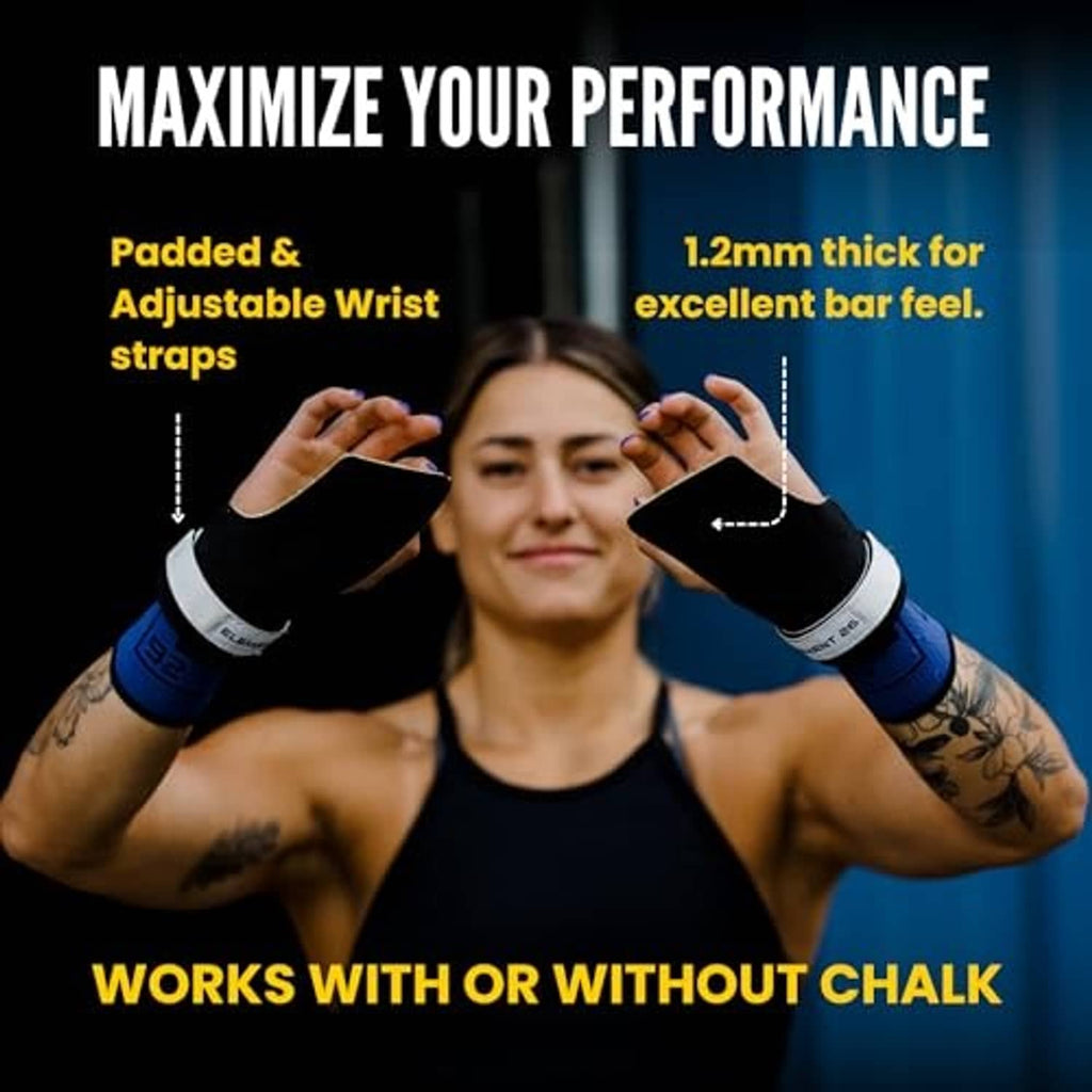 Wrist strap hand grips on both hands during bar training