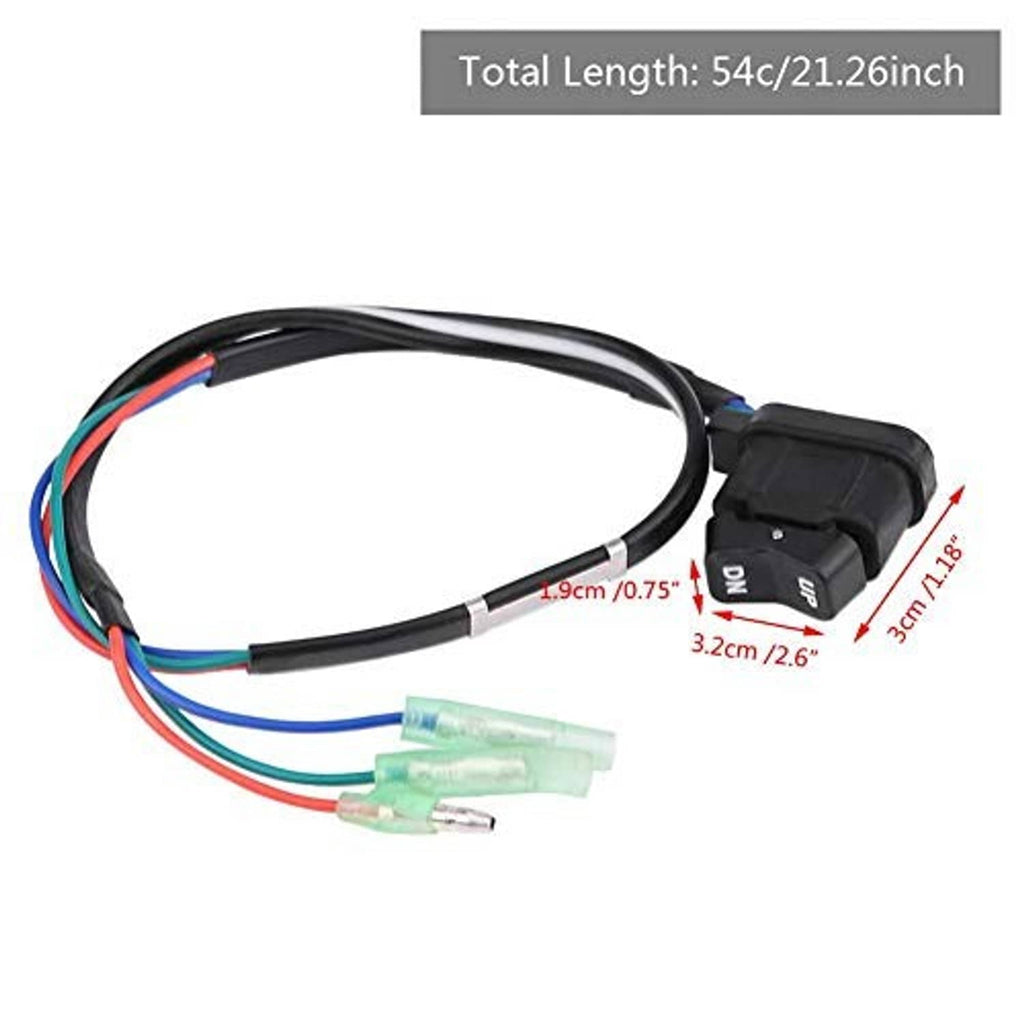 Power trim switch assembly with black wiring harness, labeled trim switch, and connector ends