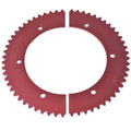 Red 59T split sprocket gear with teeth and four bolt holes