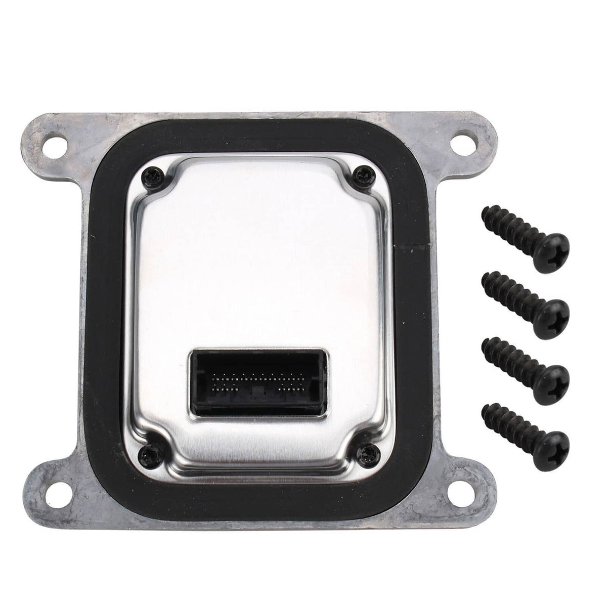 LED headlight control module with wiring connector and black seal frame
