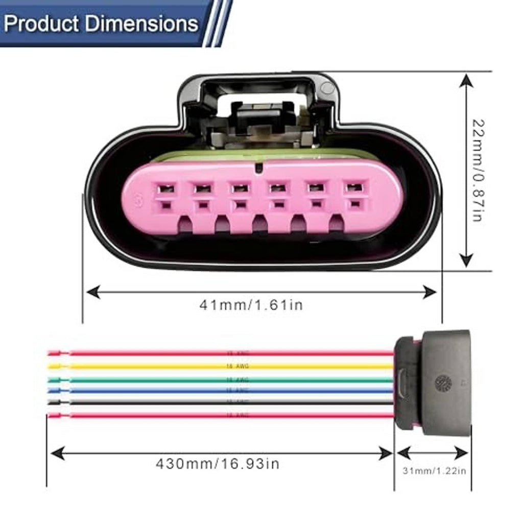 Accelerator pedal sensor connector with multicolor wire leads and pink multi-pin plug