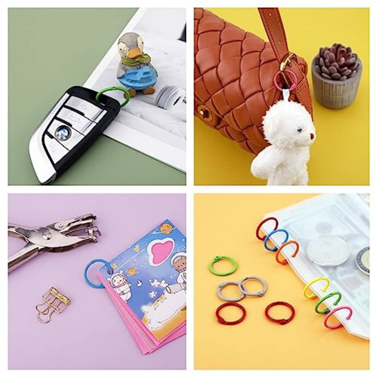 Multiple colored binder rings displayed on stationery for organization projects