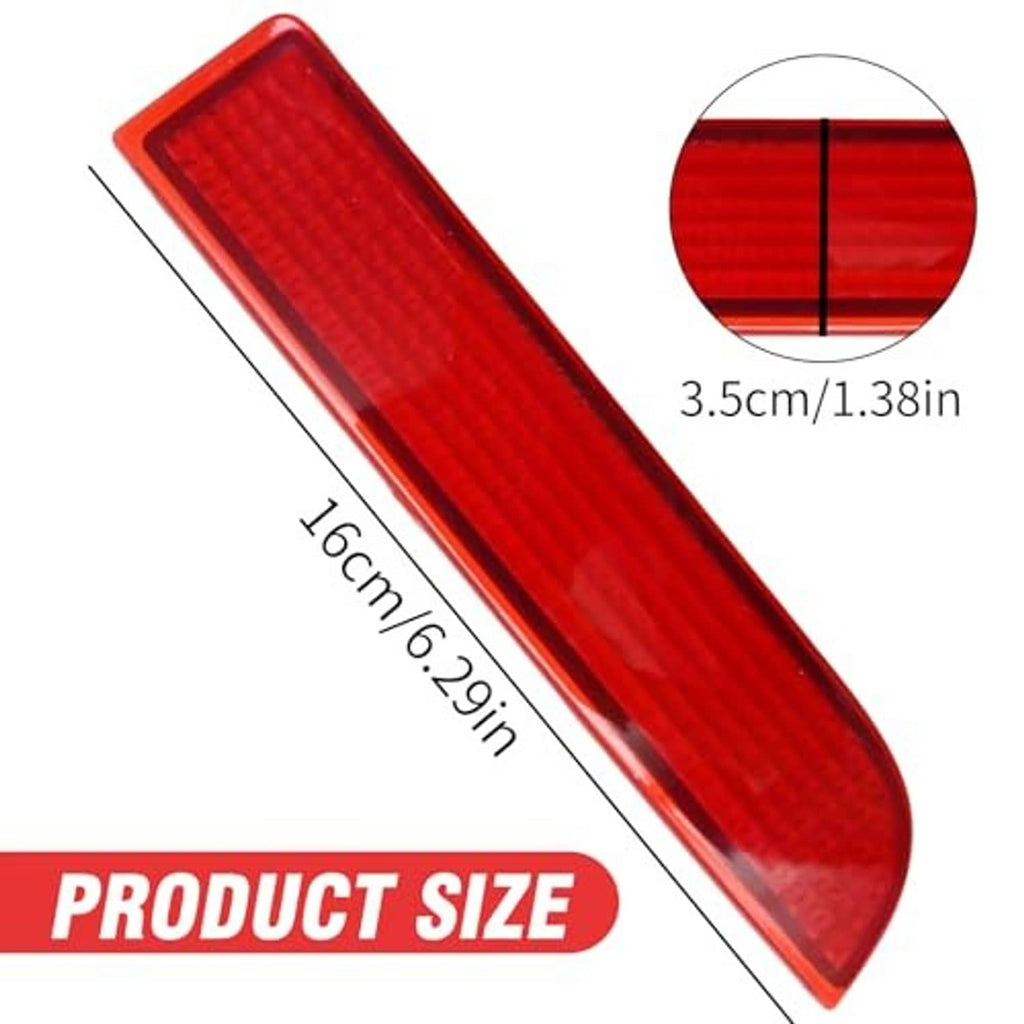 Red rear bumper reflector light showing textured lens surface and clear corner edge