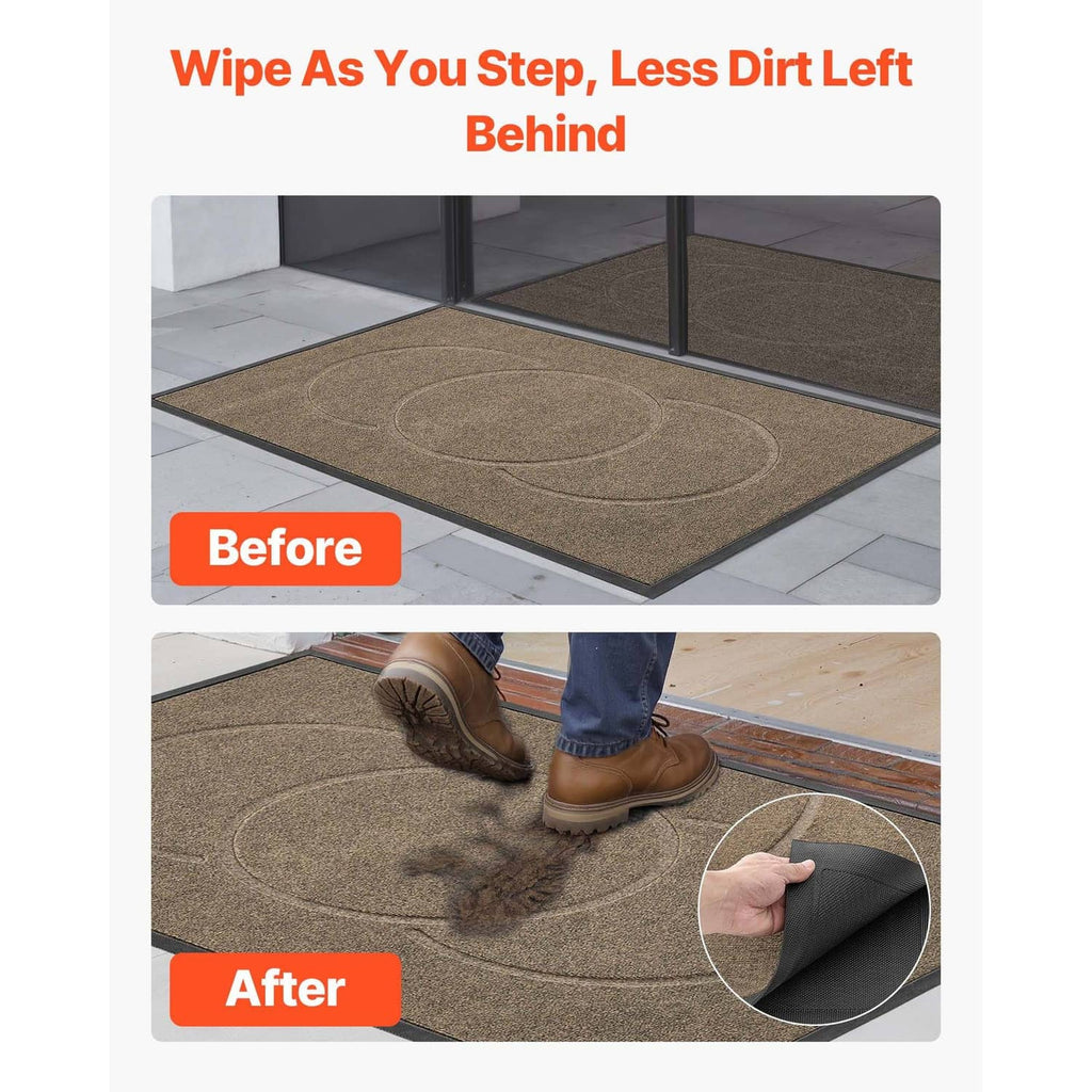 Brown front door mat rug with circular pattern for wiping shoes