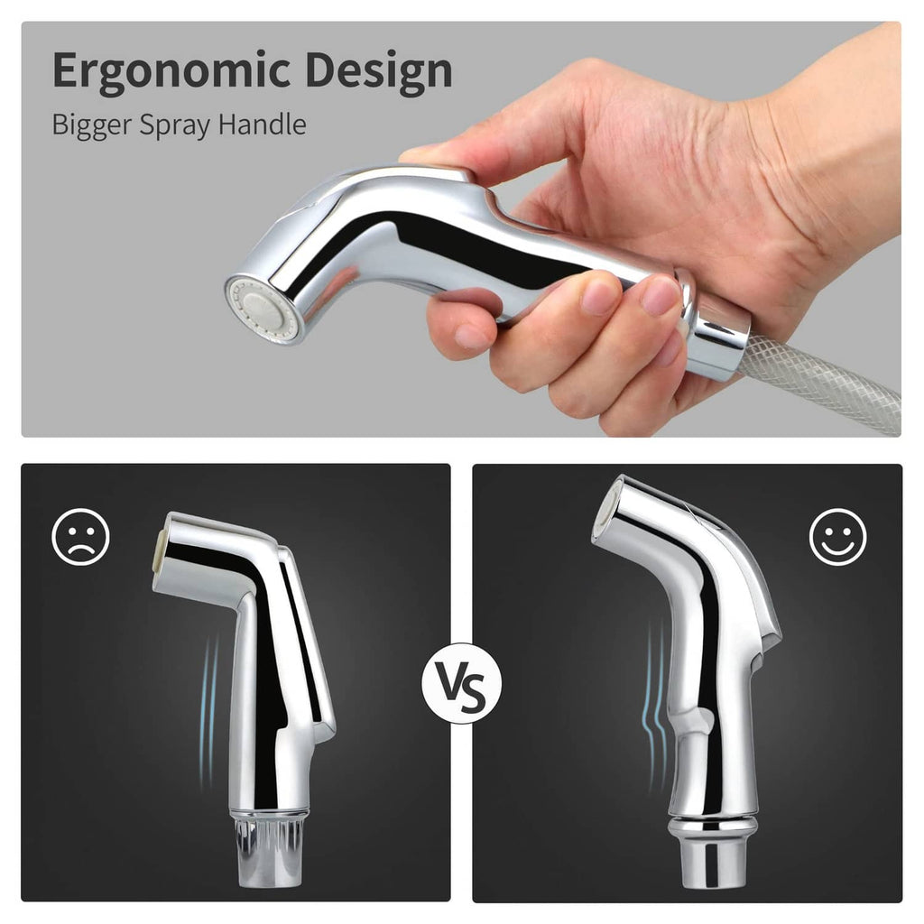 Ergonomic chrome sink sprayer with larger handle held in hand for control