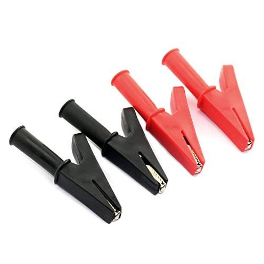 Set of battery test lead alligator clip protectors in black and red with insulated covers