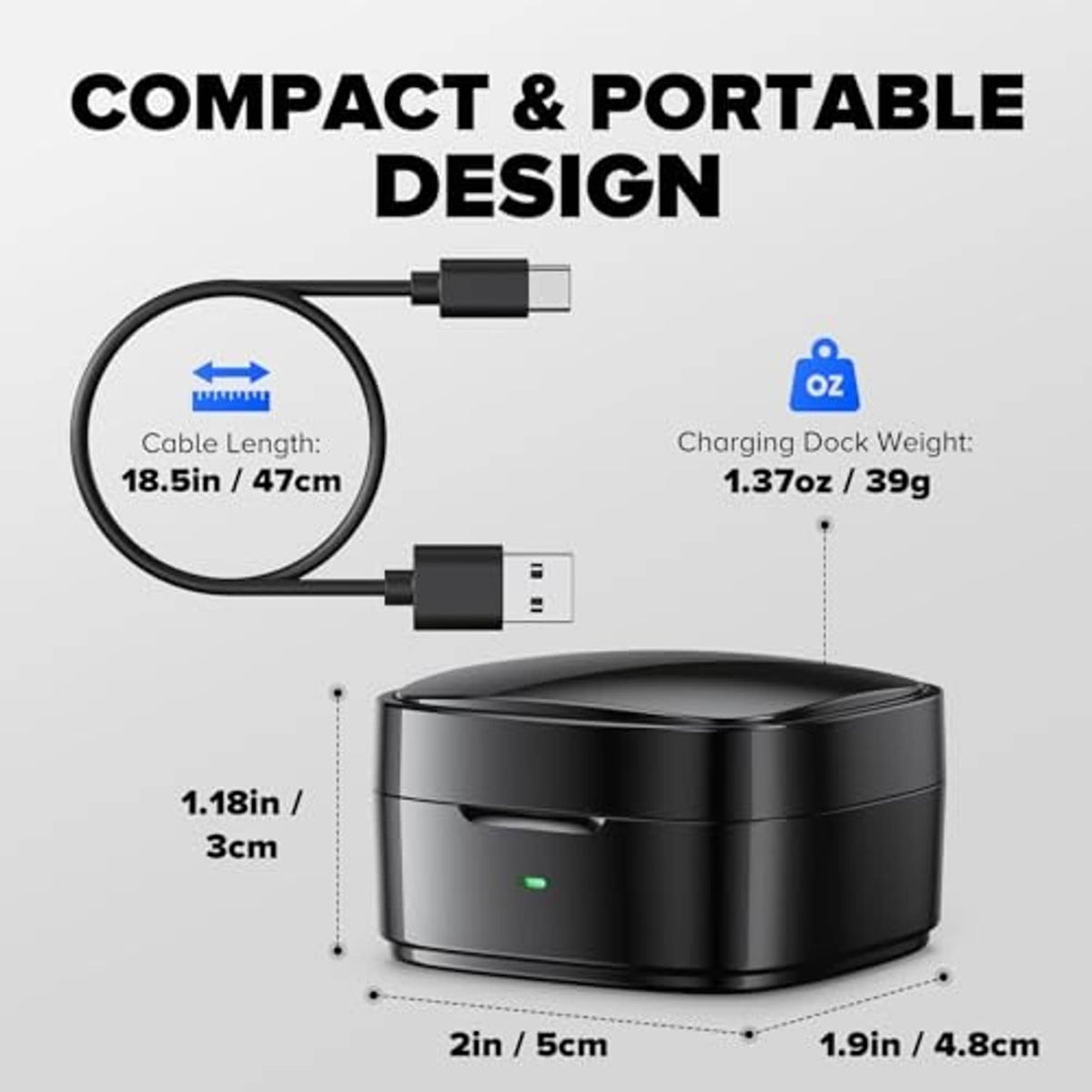 Black compact wireless charging case with front indicator light