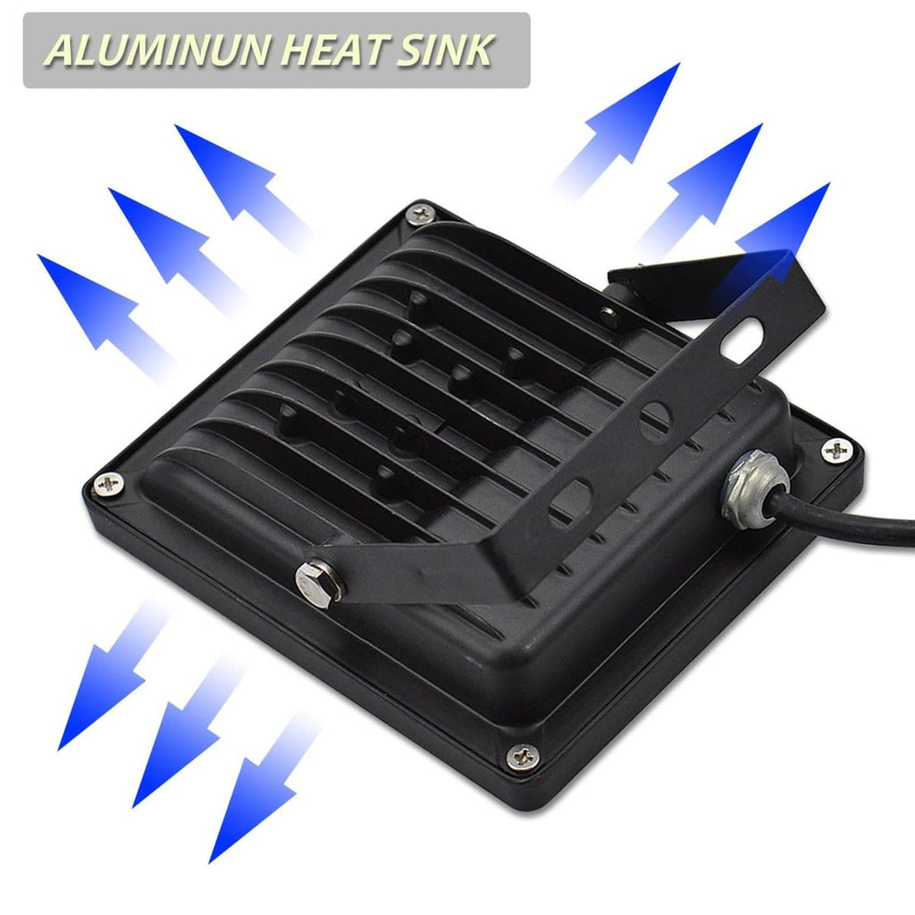 Black aluminum heat sink and mounting bracket for an RGB LED flood light