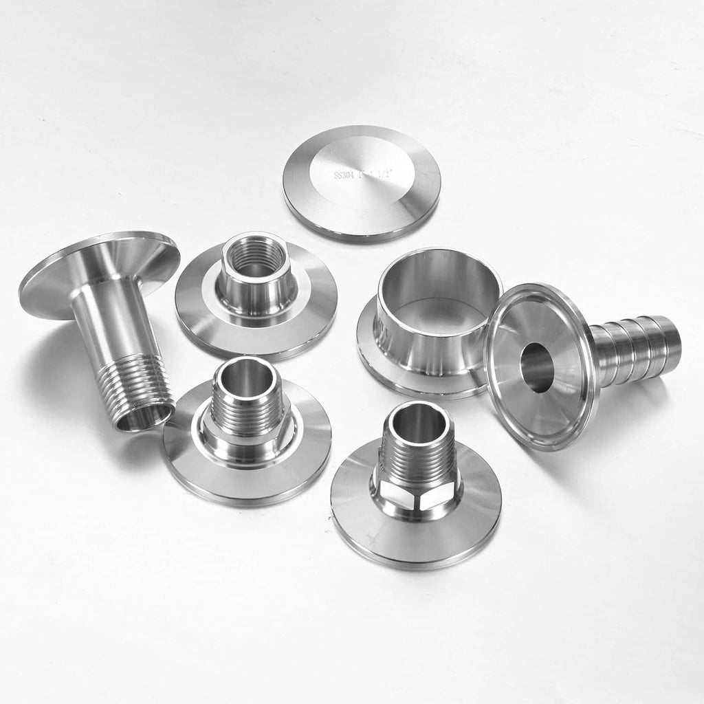 Assorted stainless steel clamp barbed hose adapter fittings with flat discs
