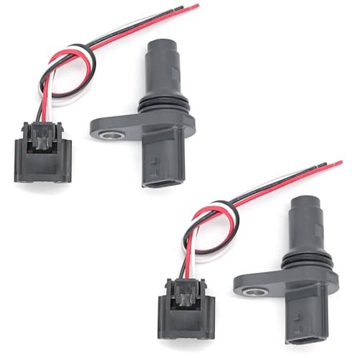 2-piece camshaft position sensor set with gray sensor tips, plug connectors, red/black wires