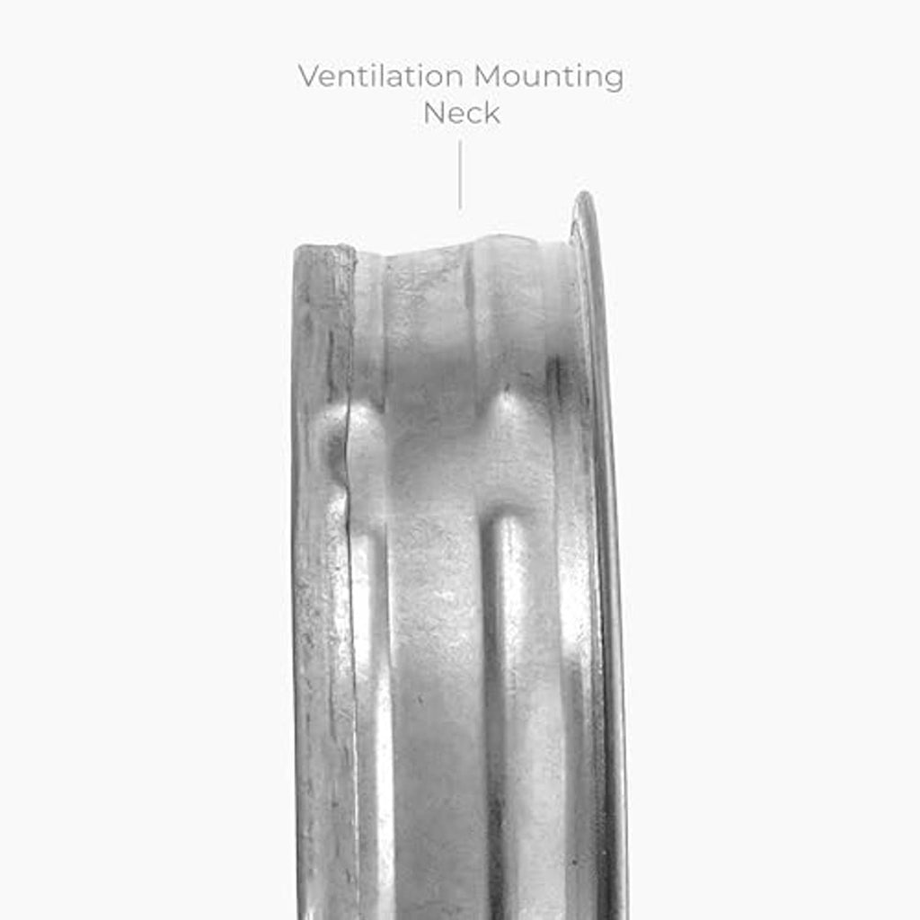 Galvanized steel duct end cap with ventilation mounting neck and flanged rim
