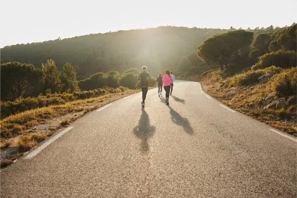 Skullcap hat not visible in this outdoor running scene