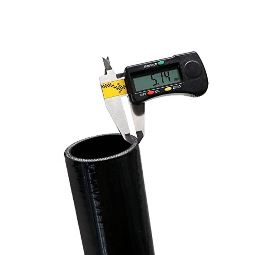Black silicone 90° reducer hose elbow with visible inner diameter opening