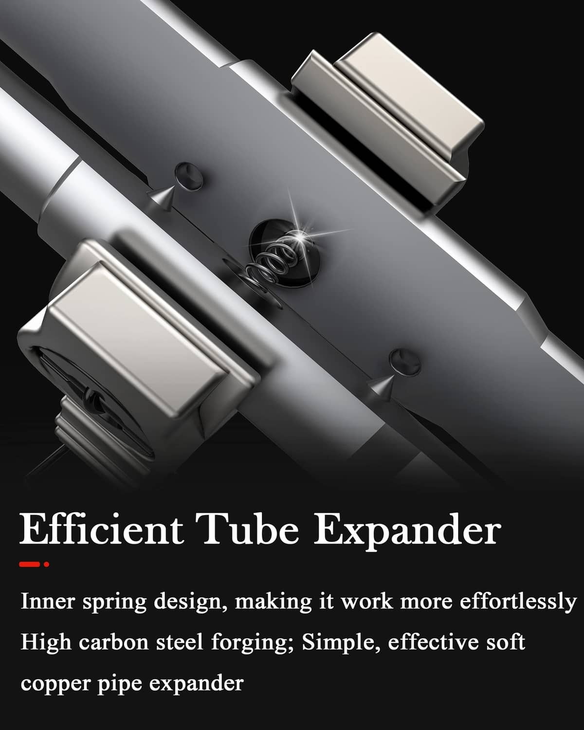 Wisscool tube expander tool, close-up of clamp heads and central anvil piece