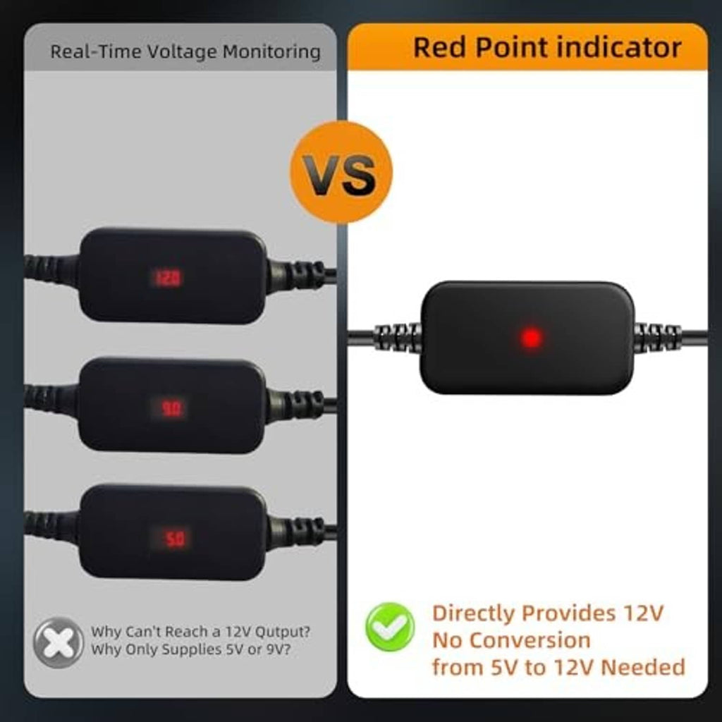 USB-C to 12V cigarette lighter adapter with red LED indicator and small voltage display