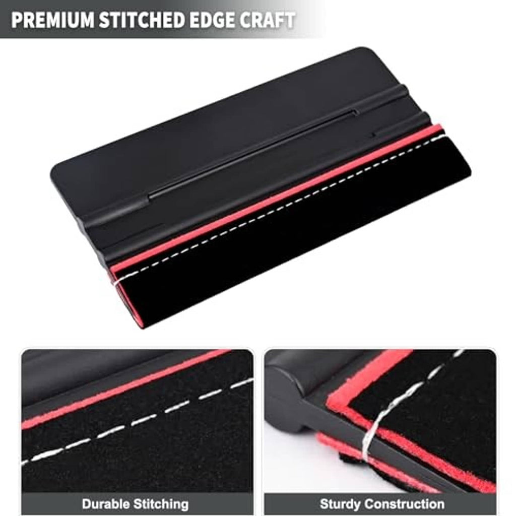 Black 6-inch squeegee tool with stitched edge and red seam detail on felt pad