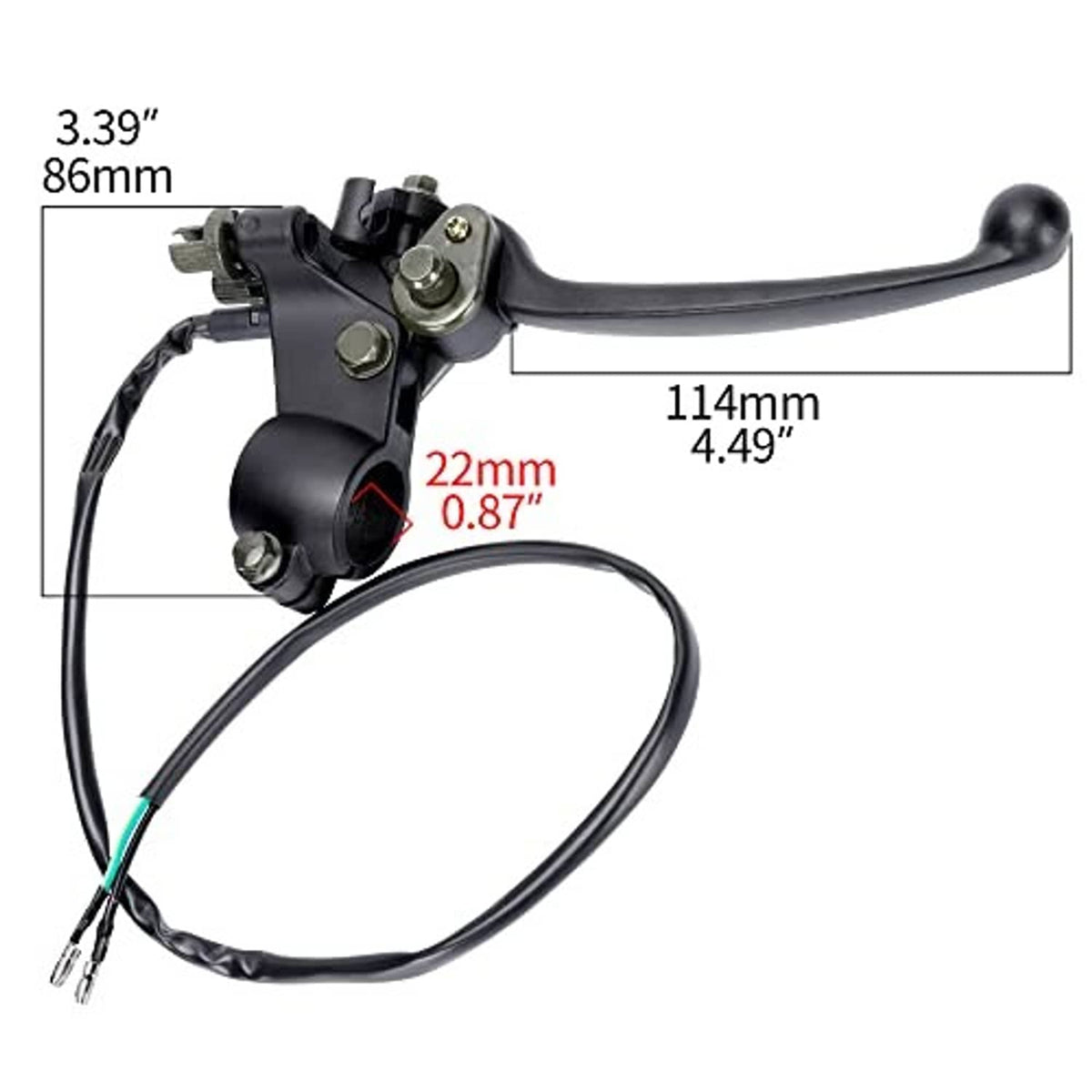 Right brake lever assembly with dual cables and mounting clamp