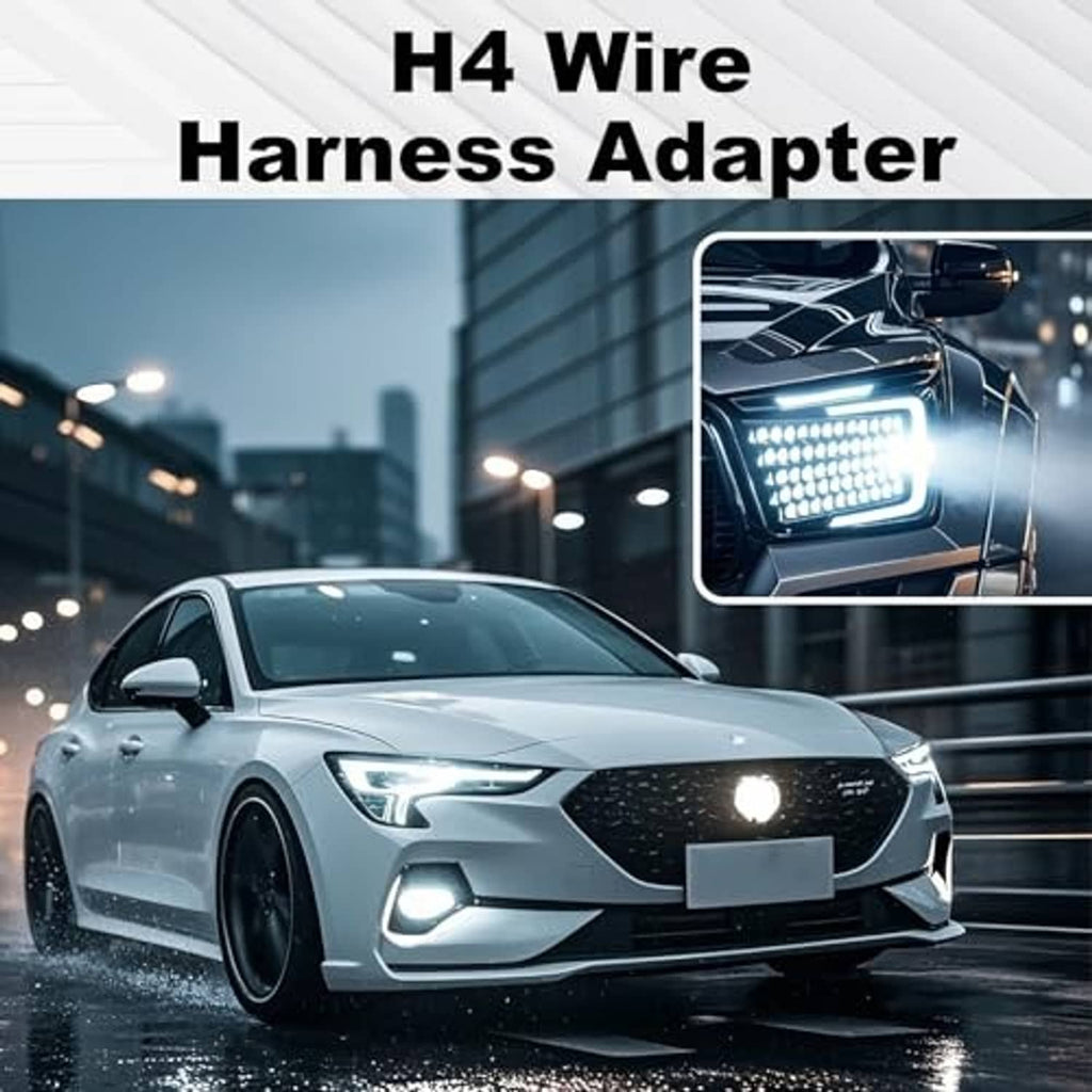 H4 wire harness adapter with orange connectors (inset) for headlight wiring