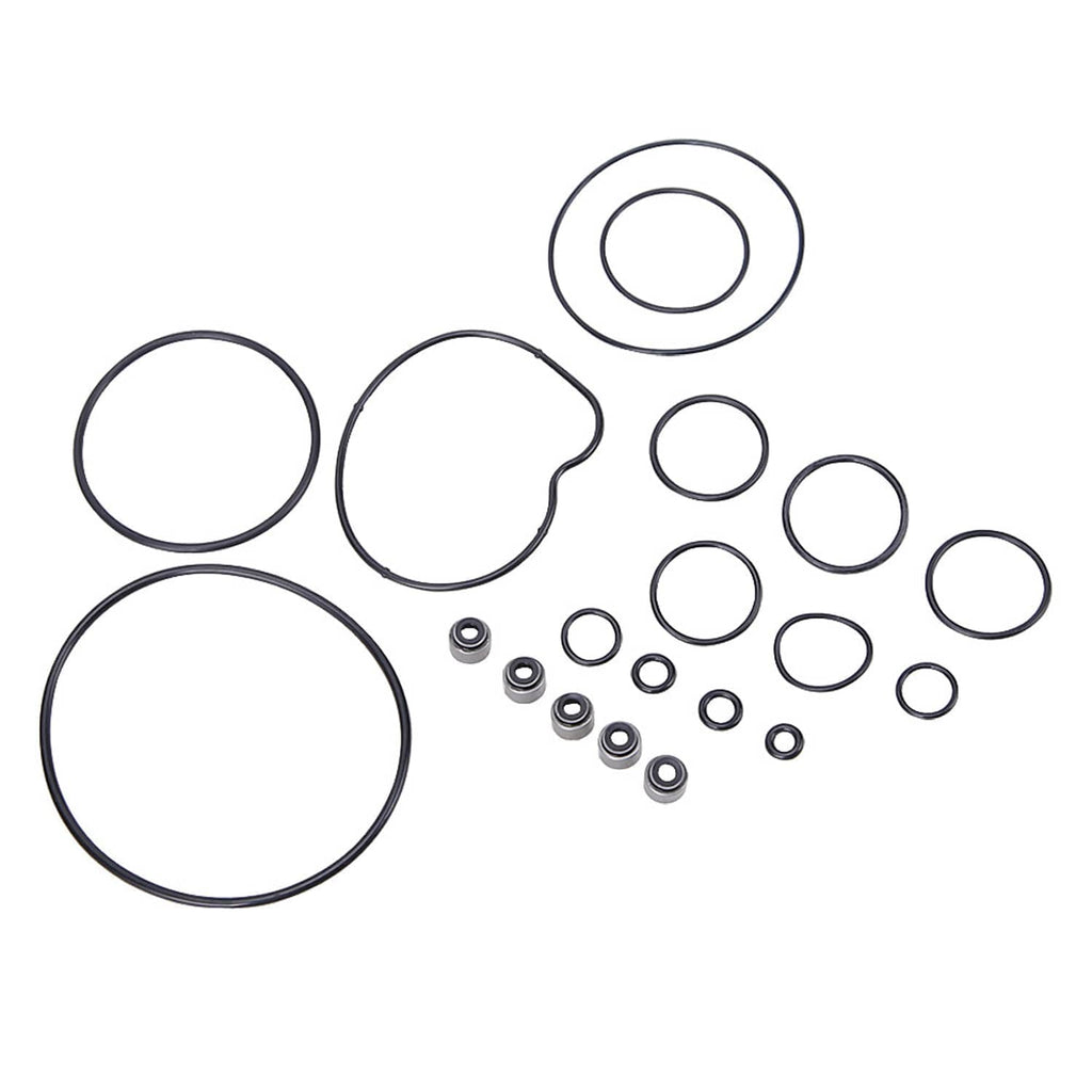 Top and bottom end gasket kit with multiple black O-rings and small sealing rings