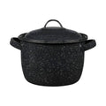 Speckled black enamel-on-steel stock pot with lid and side handles