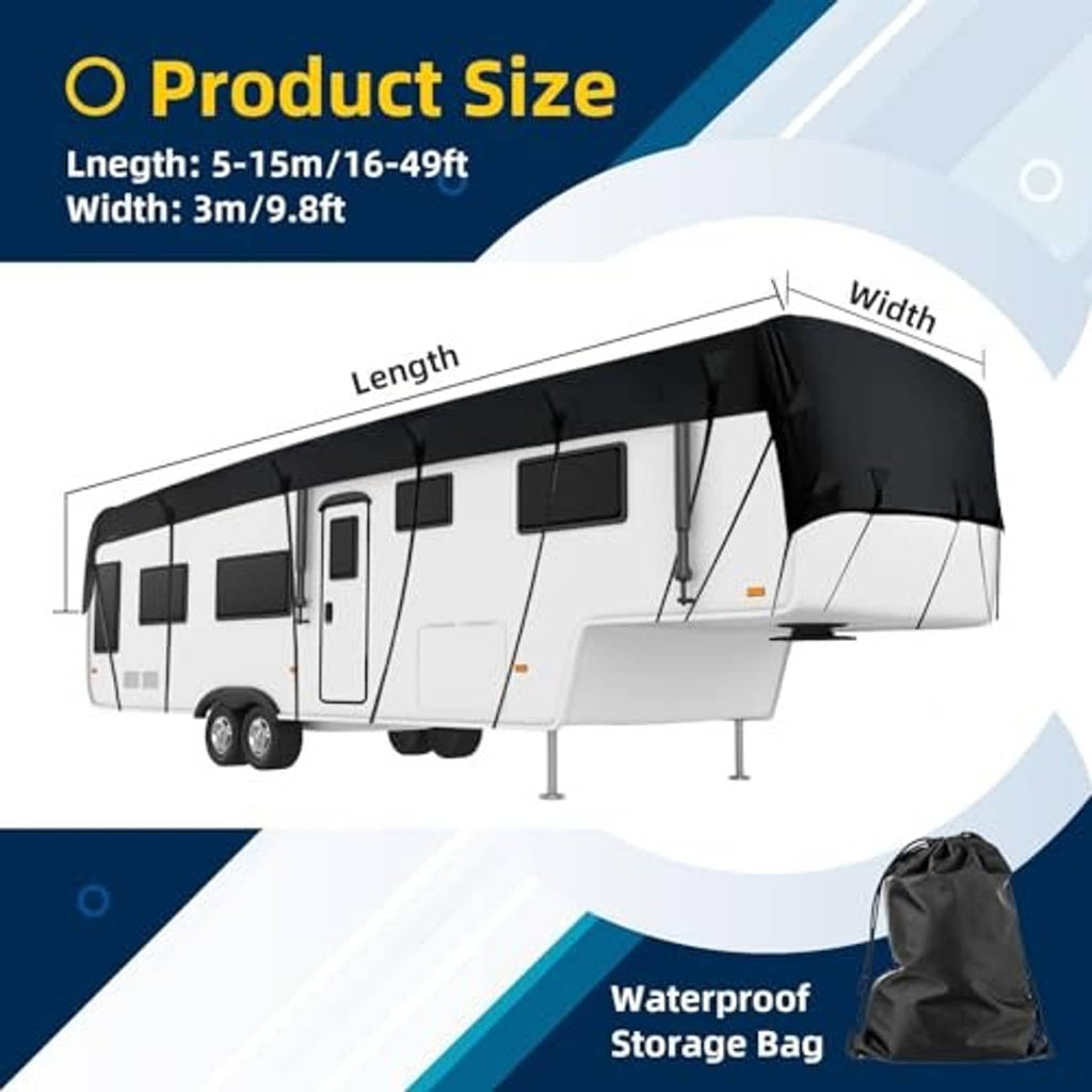 RV cover size diagram for 3m/9.8ft width and adjustable length with bag