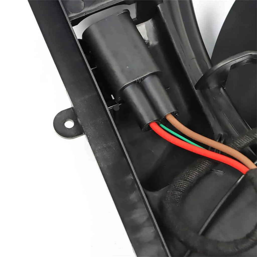 Mercedes-Benz radiator cooling fan housing with black shroud and red/green wire