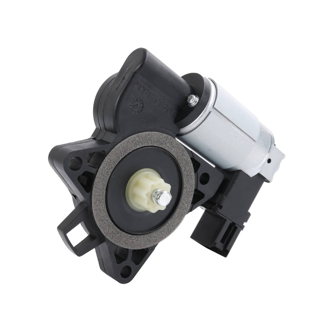 Power window regulator motor with black actuator housing and silver motor cylinder