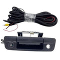 Black tailgate backup camera handle with wiring harness and connector cables
