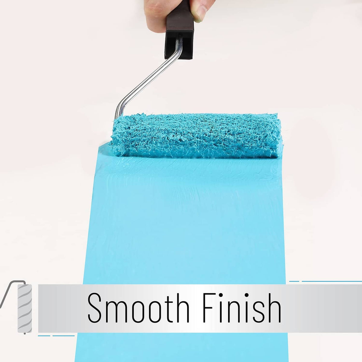 4-inch roller cover sleeve with fluffy white nap applying paint on a roller frame