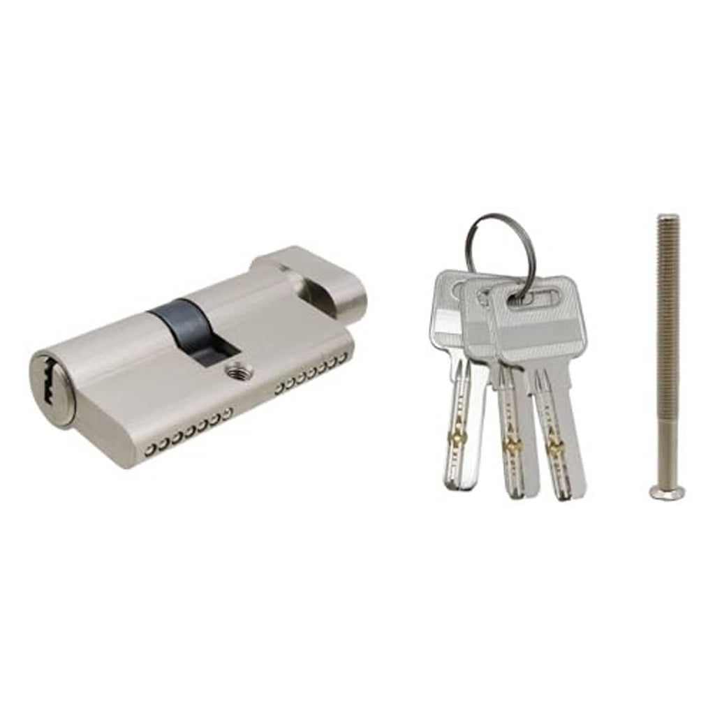 Silver lock cylinder with keyring and three matching keys