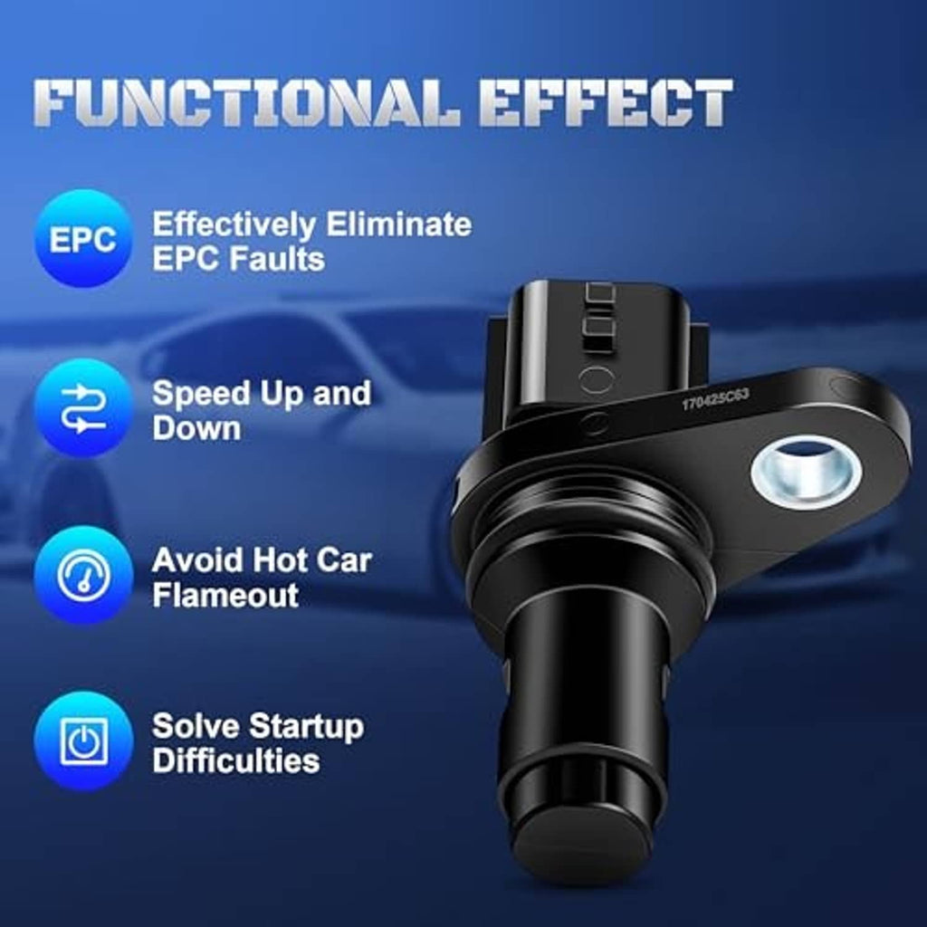 Engine camshaft position sensor with mounted seal and electrical connector on black body