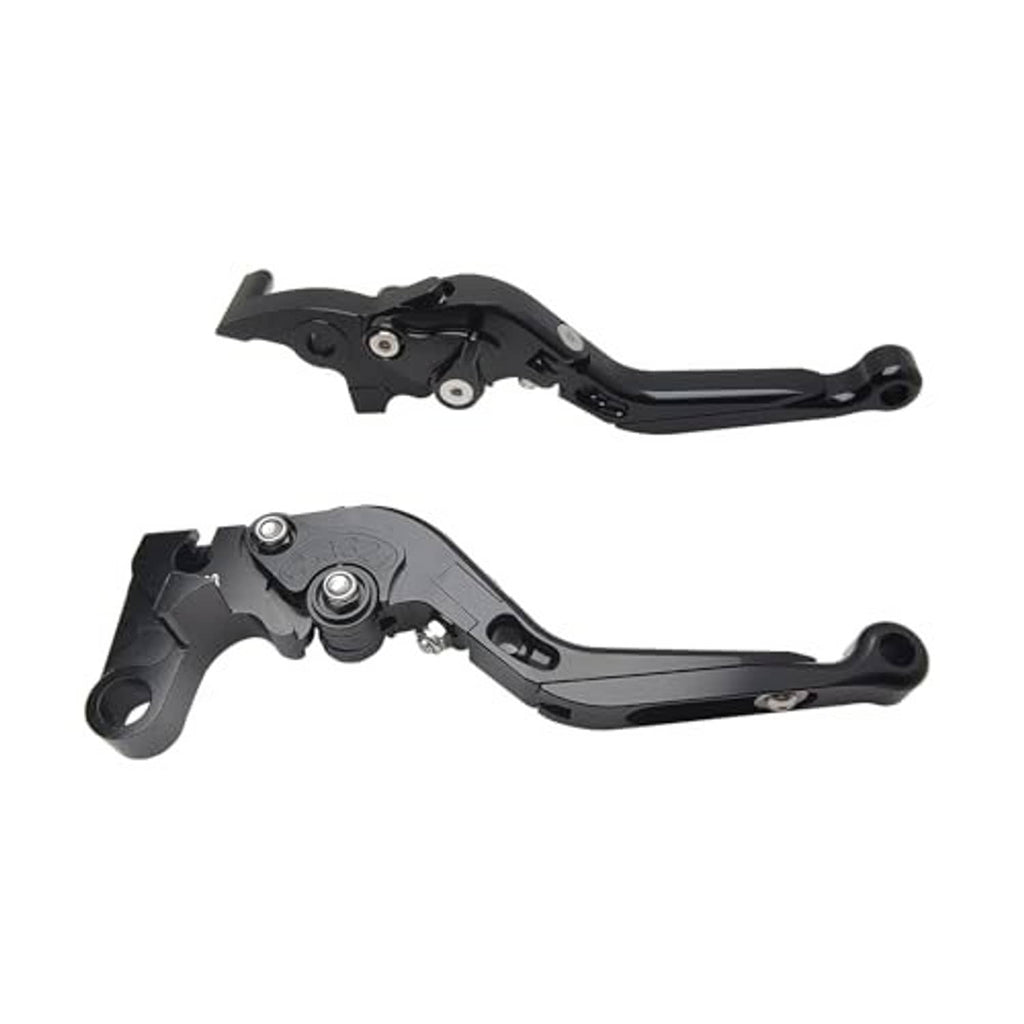 Black folding brake and clutch levers with metal pivot and mounting base