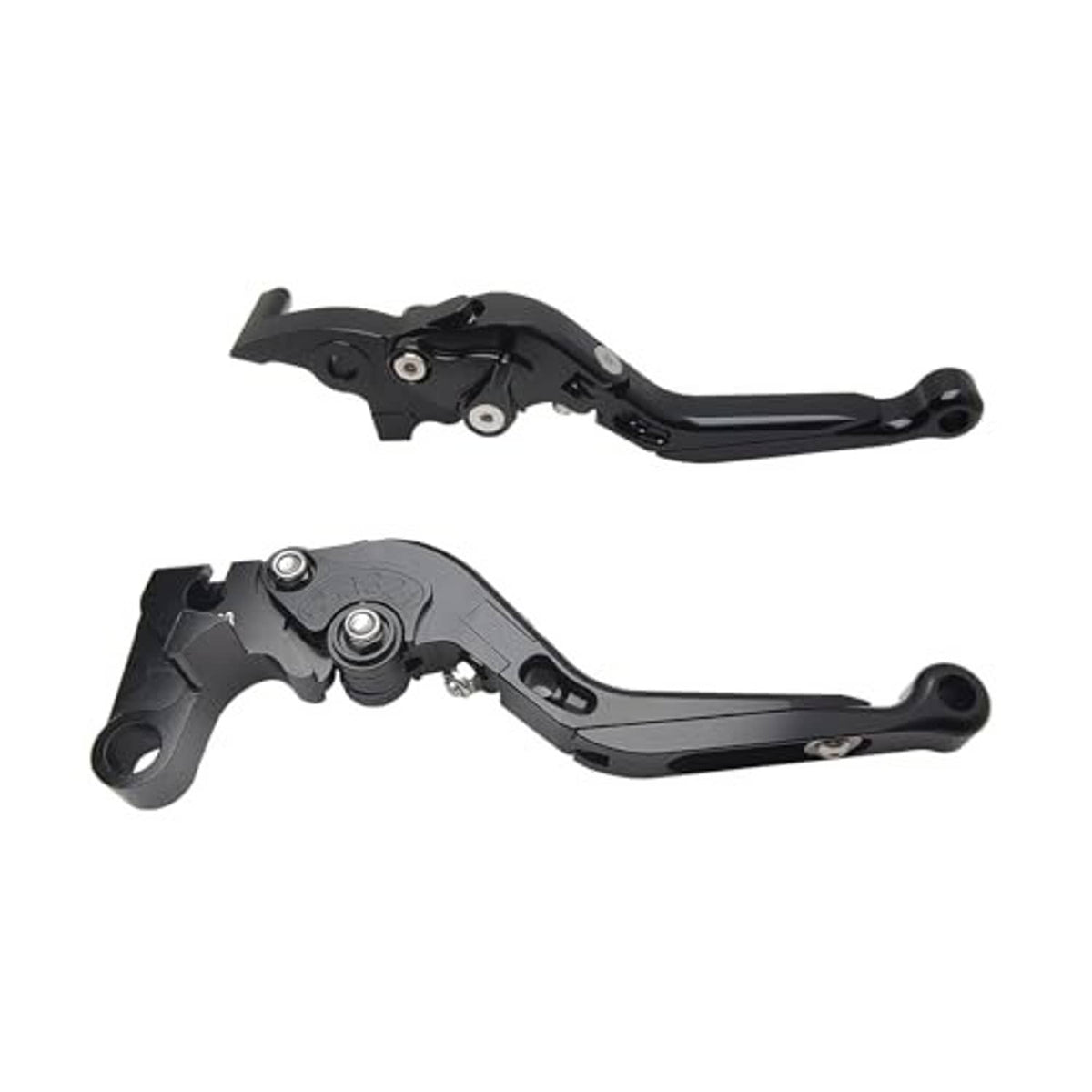 Black folding brake and clutch levers with metal pivot and mounting base