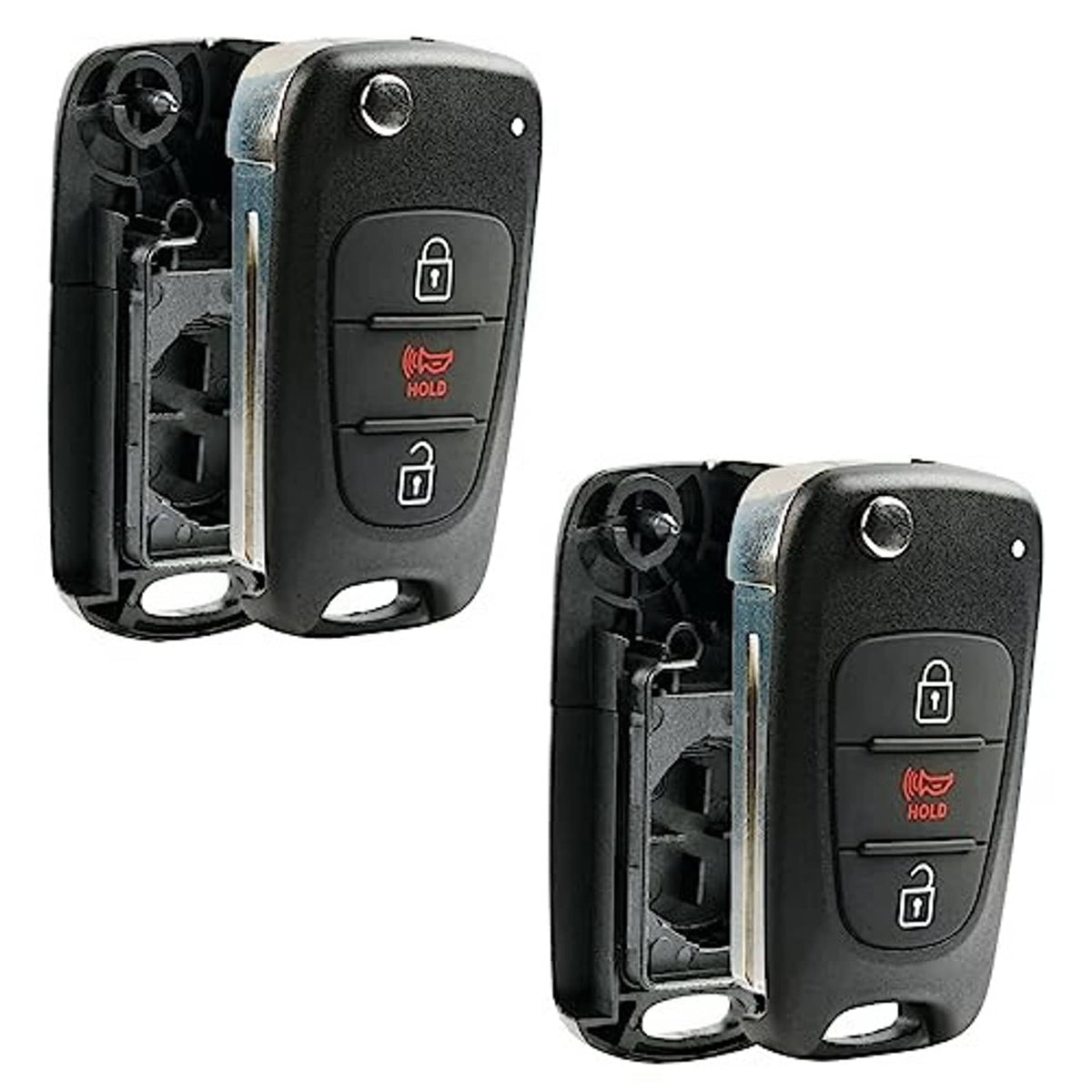 Pair of black flip key fob cases with lock and unlock button panel