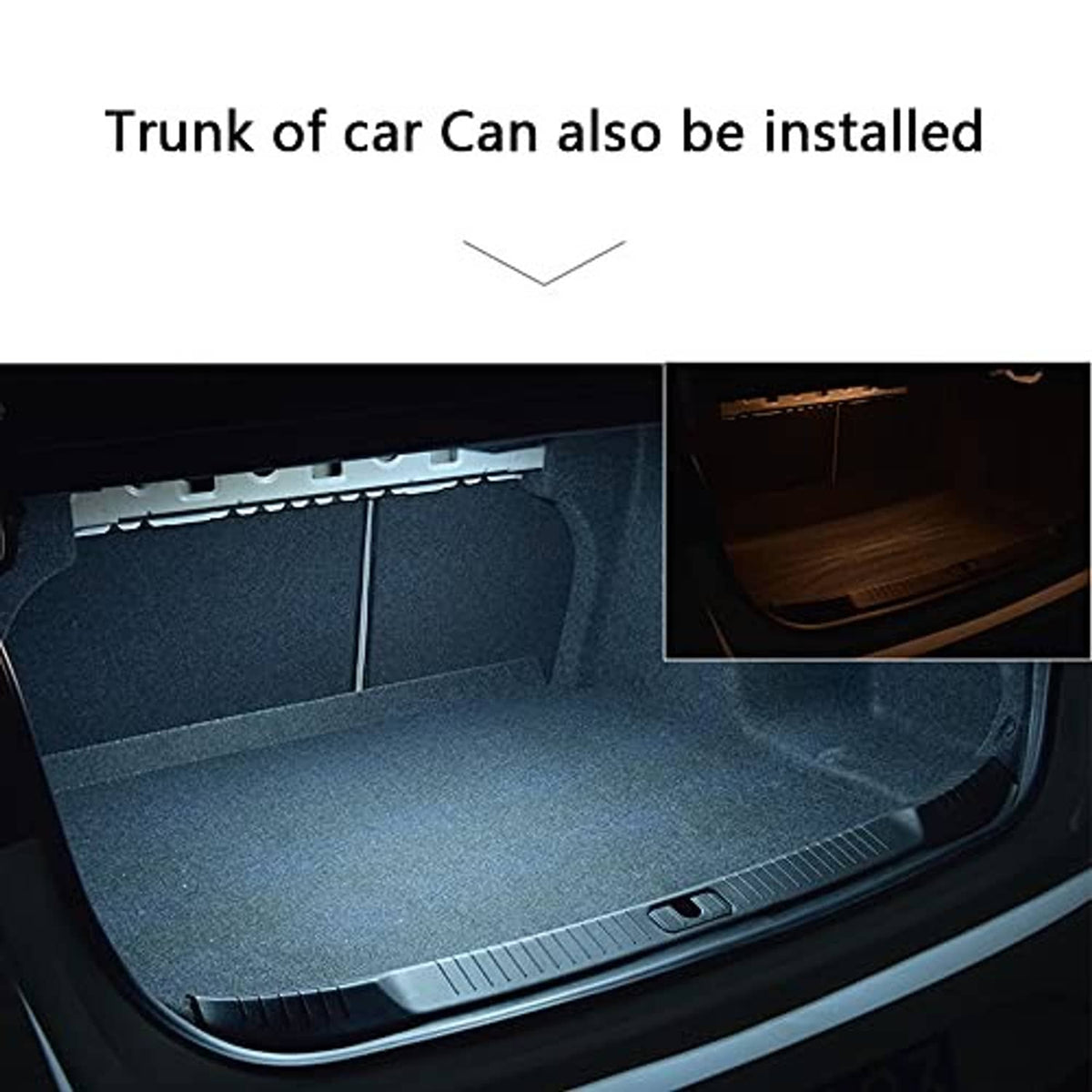 Car trunk light installation showing LED light glowing inside cargo area