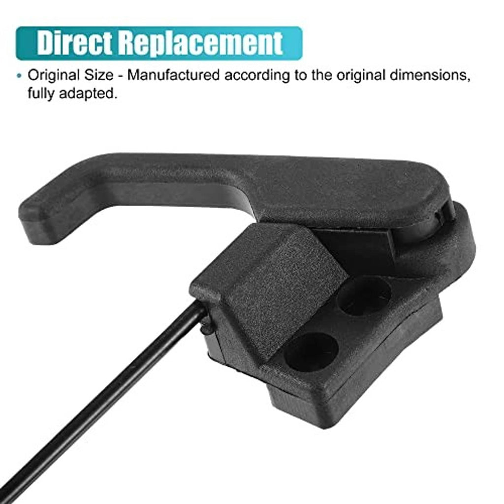 Black hood latch release lever with molded housing and two mounting holes