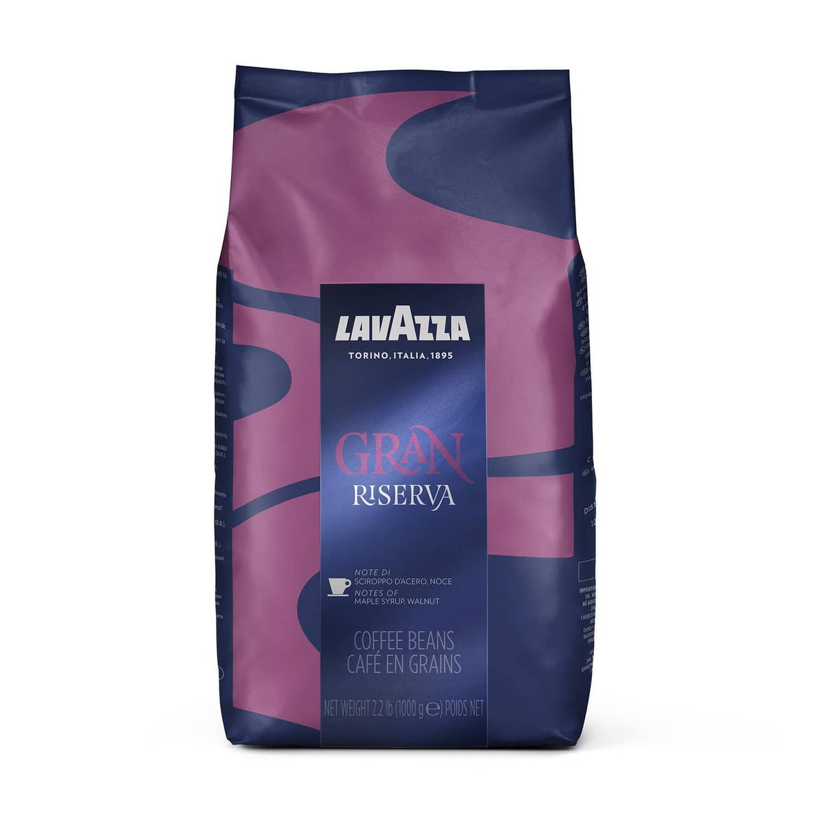 Lavazza Gran Riserva coffee bag with whole bean blend, foil pack front view
