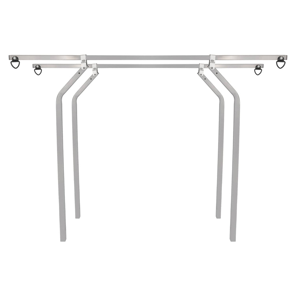 Universal trailer cross bar system kit with four black tie-down loops on top beam