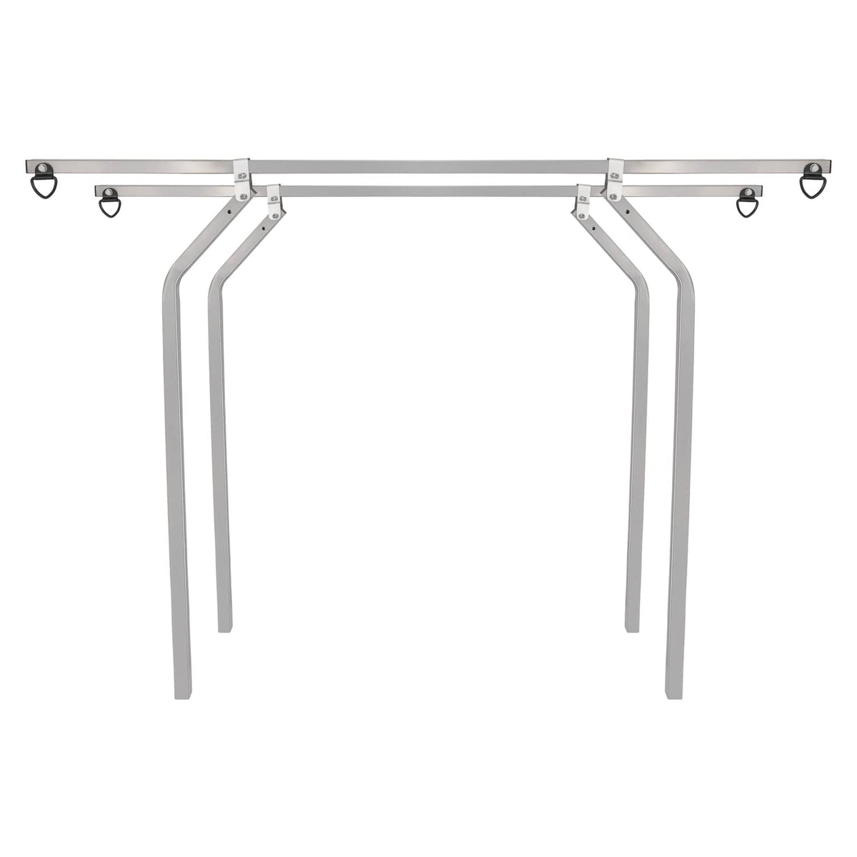 Universal trailer cross bar system kit with four black tie-down loops on top beam