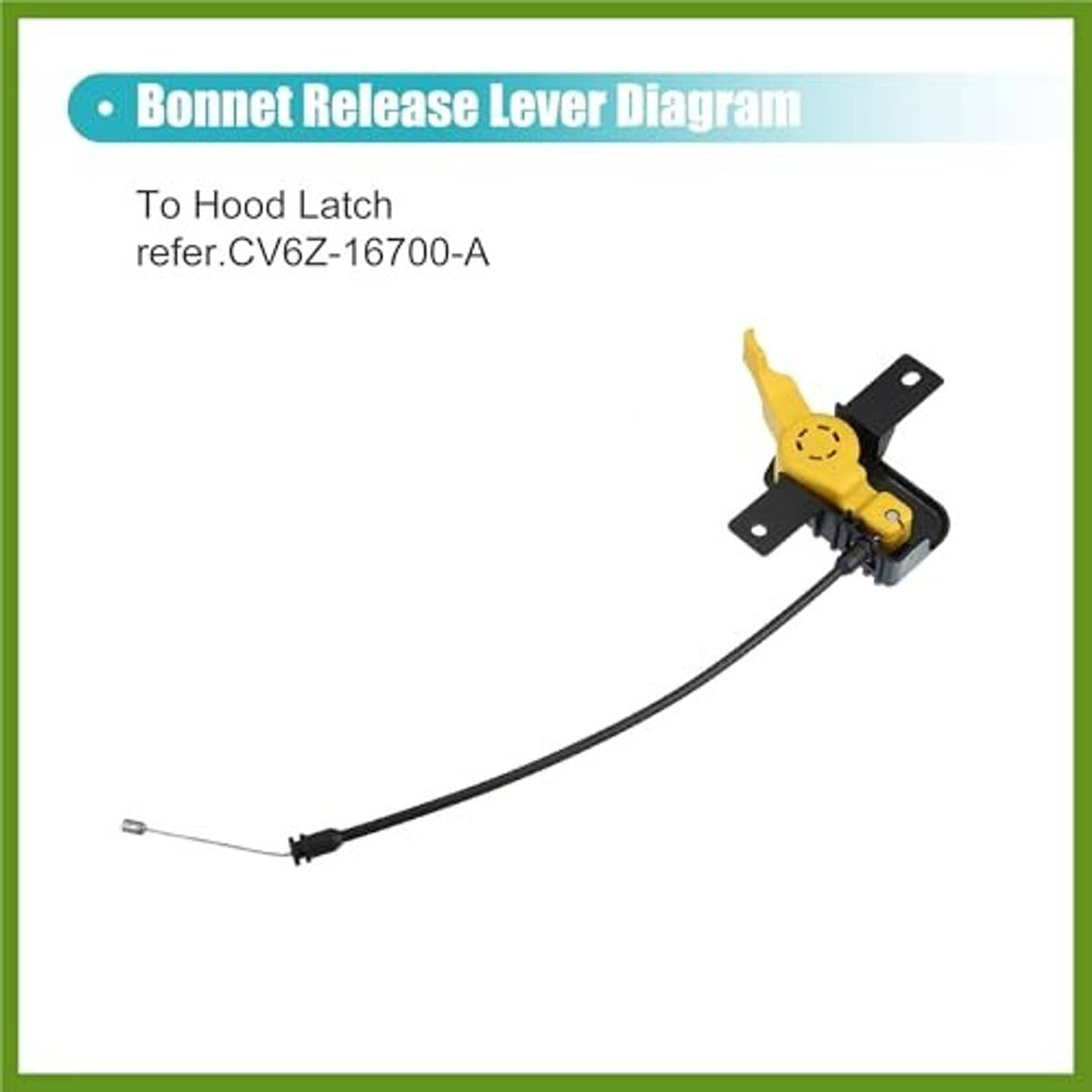 Hood release cable assembly with yellow latch lever and black cable, diagram view
