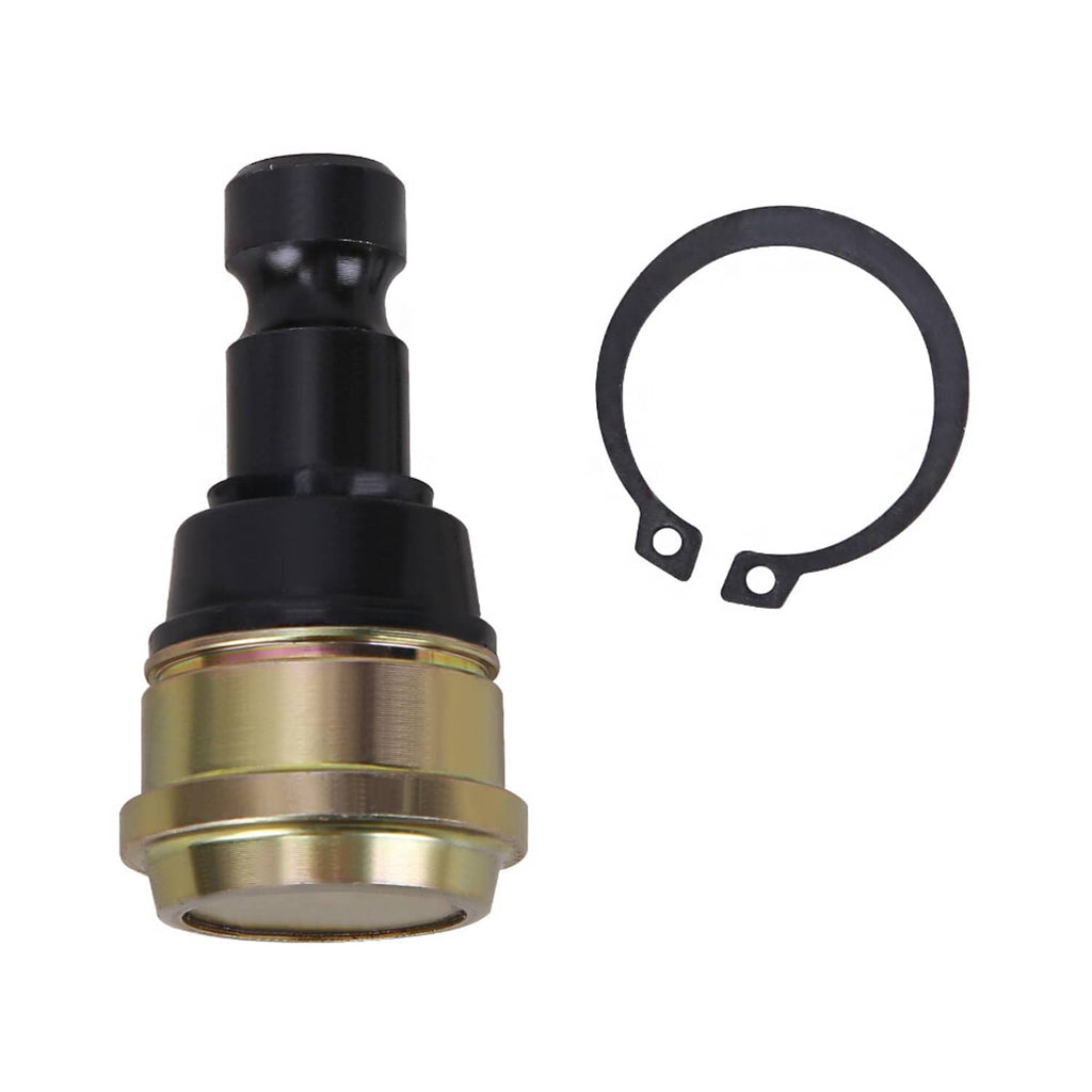 Ball joint with black housing, brass-colored base, and large sealing ring