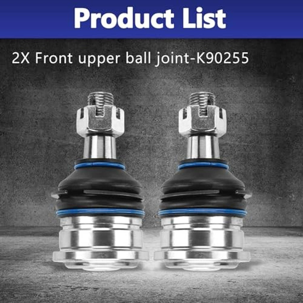 Pair of front upper ball joints with blue rings and polished metal base