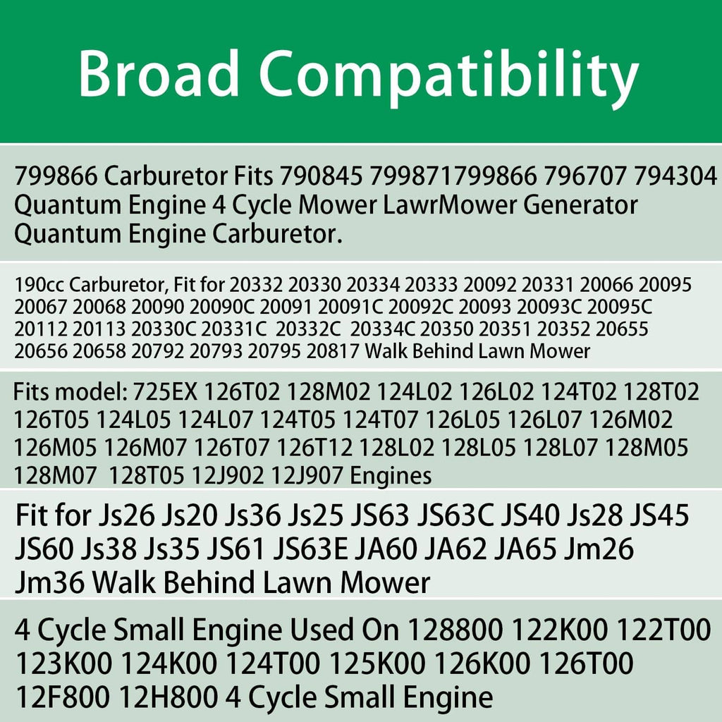 Carburetor compatibility information panel for small engine replacement