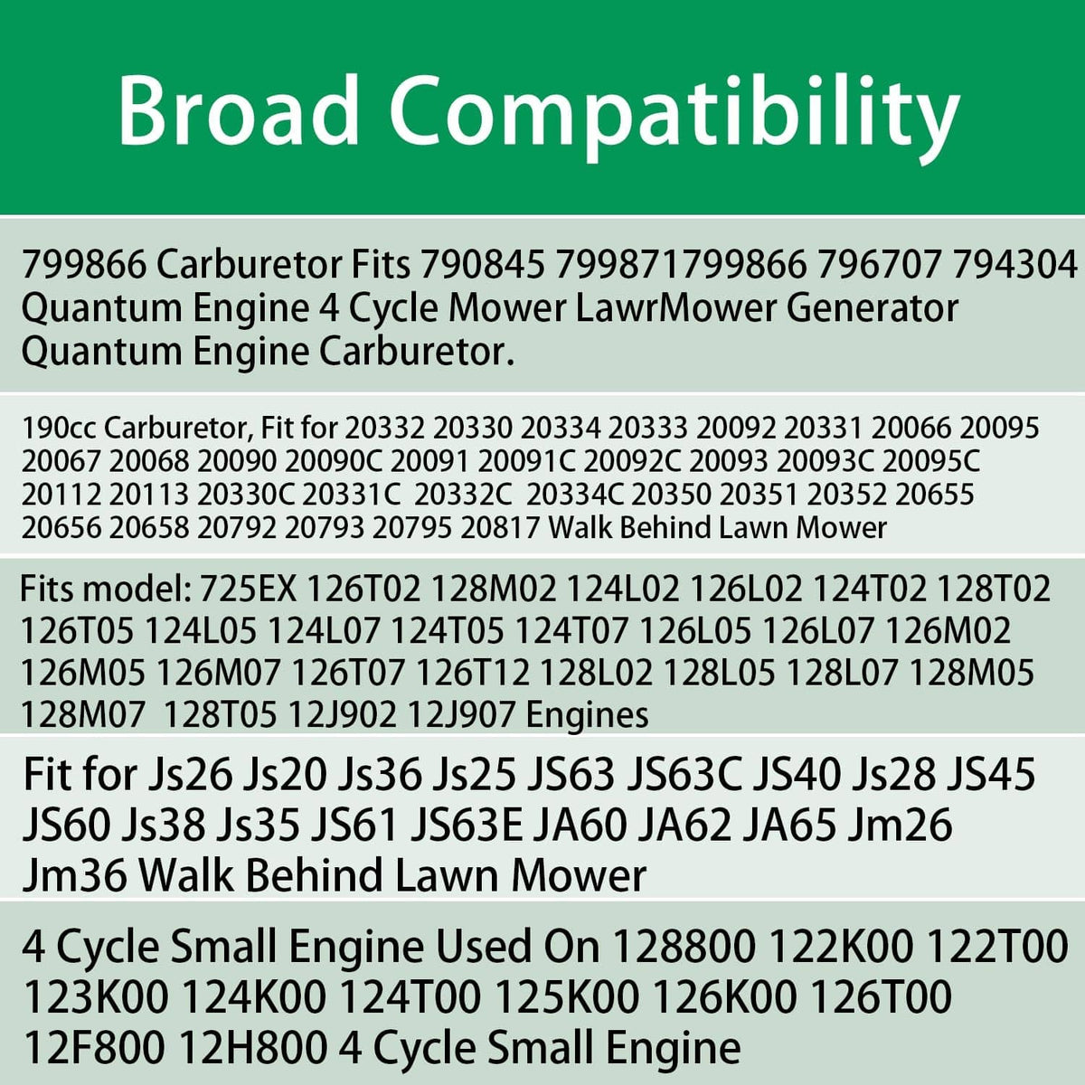 Carburetor compatibility information panel for small engine replacement