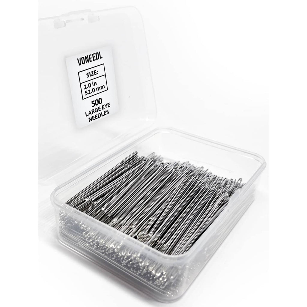 500-pack large-eye sewing needles in clear storage case, stainless steel