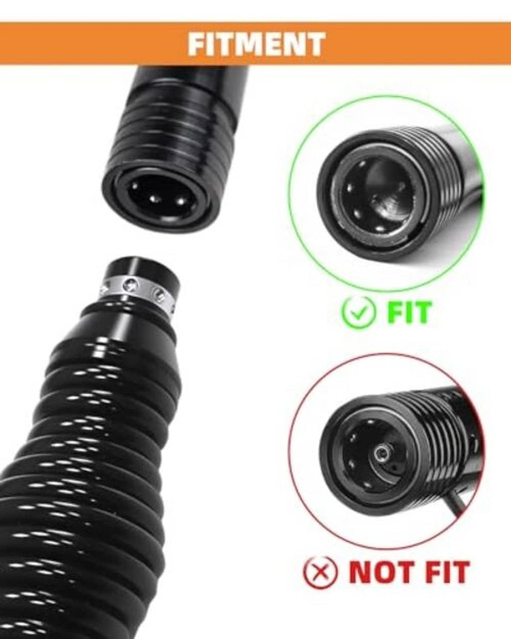 Whip light spring base with grooved collar, fit vs not fit end views